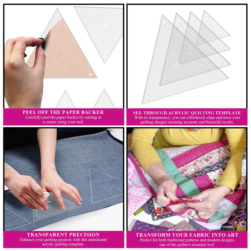 LaserThing Quilting Acrylic Template Set | Precision Tools for Quilting Enthusiasts | Triangle Design | Includes Sizes 4""  3""  2""  1"" | 1/8 Clear Acrylic | 1/4"" Seam Allowance for Accuracy - Image 5